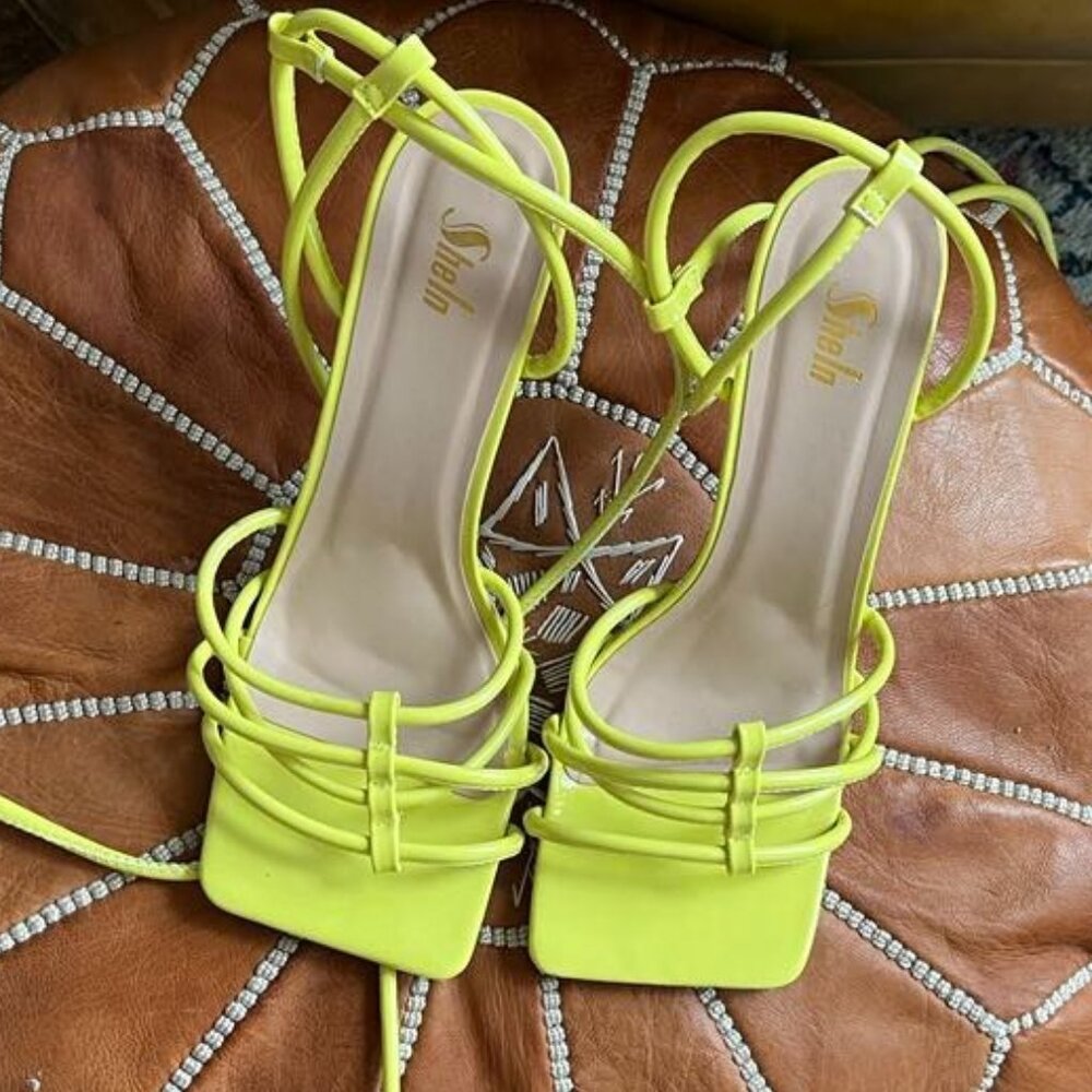 Strappy square toe heels